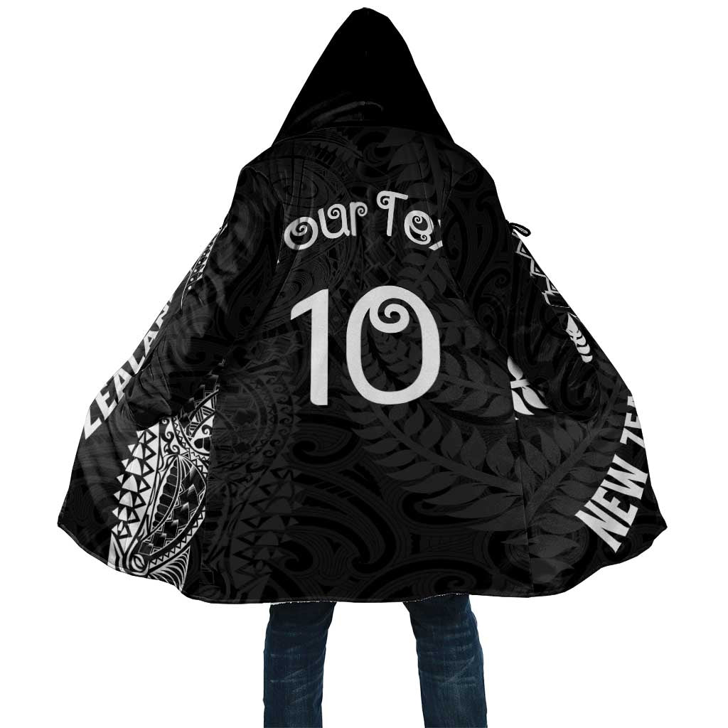 Aotearoa Volleyball Custom Cloak Silver Ferns and Maori Tribal Black LT03 Unisex Black - Polynesian Pride