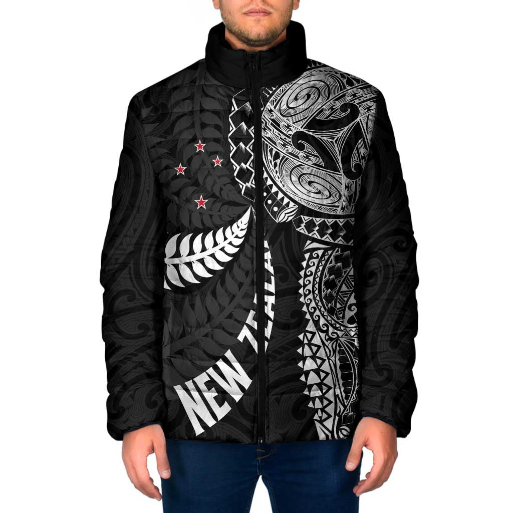 Aotearoa Volleyball Custom Padded Jacket Silver Ferns and Maori Tribal Black LT03 Men Black - Polynesian Pride