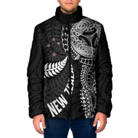 Aotearoa Volleyball Custom Padded Jacket Silver Ferns and Maori Tribal Black LT03 Men Black - Polynesian Pride