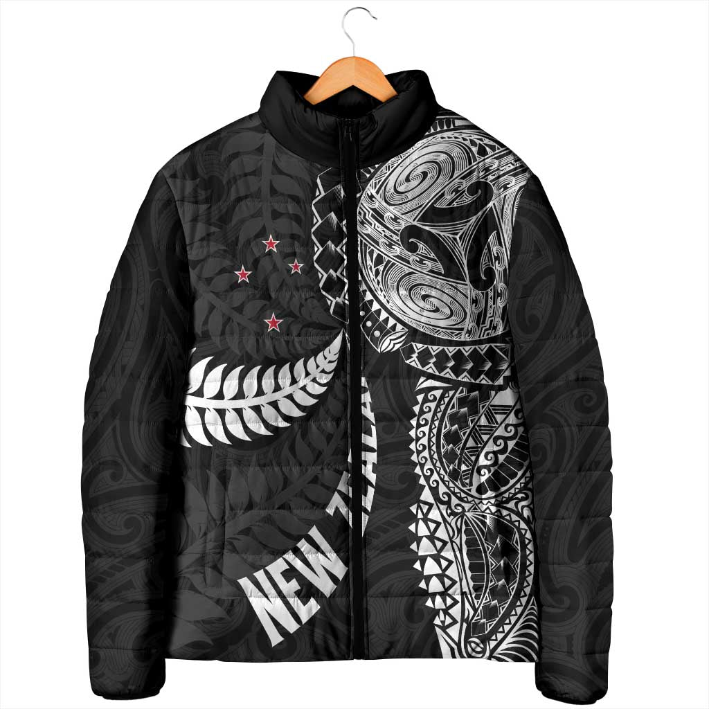 Aotearoa Volleyball Custom Padded Jacket Silver Ferns and Maori Tribal Black LT03 - Polynesian Pride