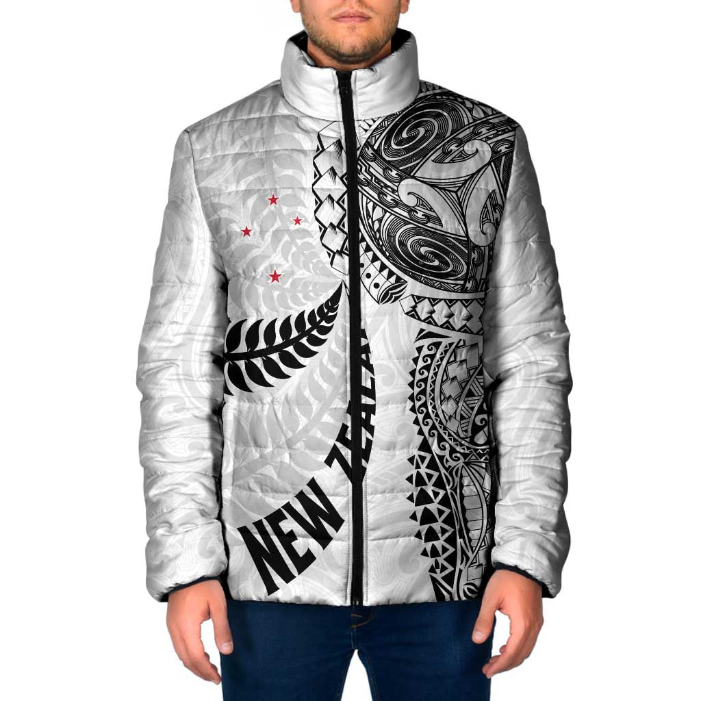 Aotearoa Volleyball Custom Padded Jacket Silver Ferns and Maori Tribal White LT03 Men White - Polynesian Pride