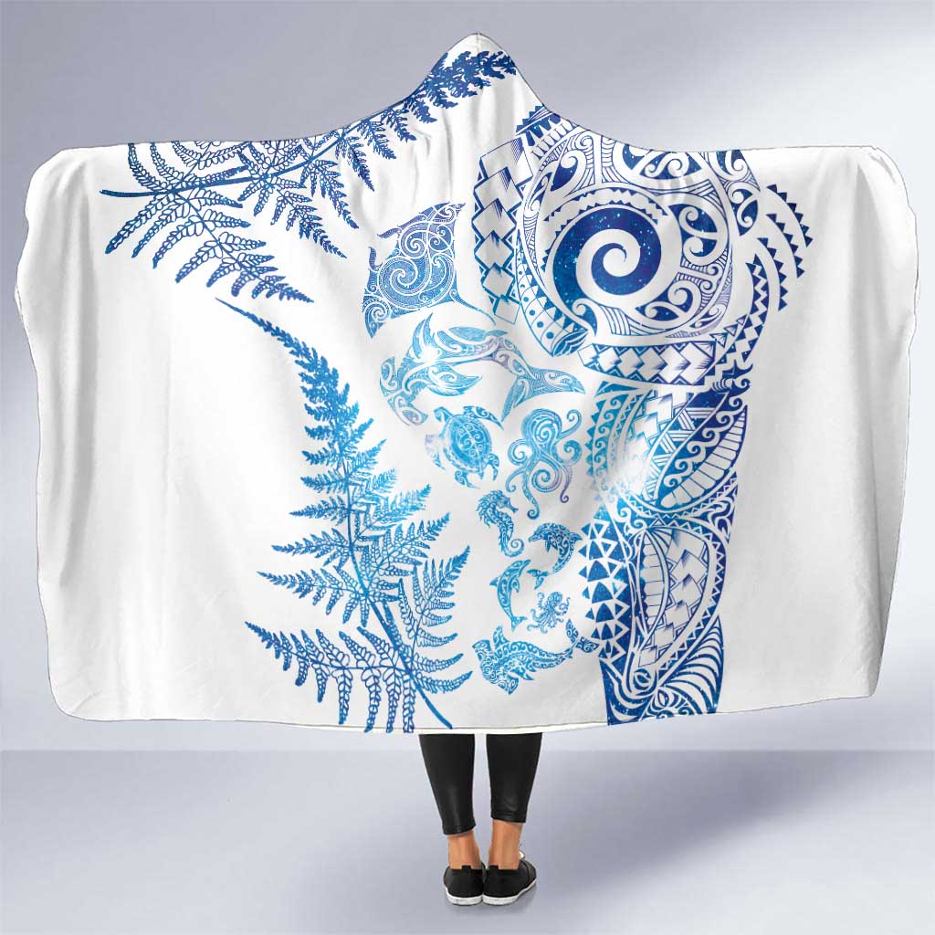 New Zealand Sea Animals Hooded Blanket with Maori Koru Tribal Tattoo and Silver Ferns Galaxy Style LT03 One Size Multicolor - Polynesian Pride