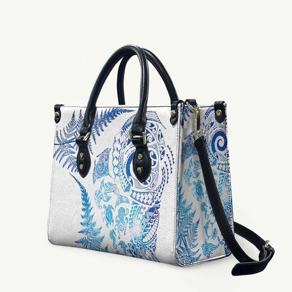 New Zealand Sea Animals Leather Bag with Maori Koru Tribal Tattoo and Silver Ferns Galaxy Style LT03 Multicolor - Polynesian Pride