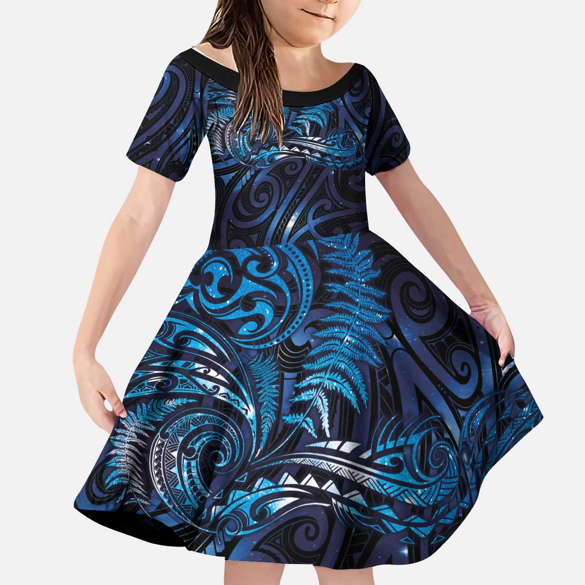 New Zealand New Year-Matariki Kid Short Sleeve Dress Aotearoa Maori Tattoo Galaxy Sky LT03 KID Multicolor - Polynesian Pride