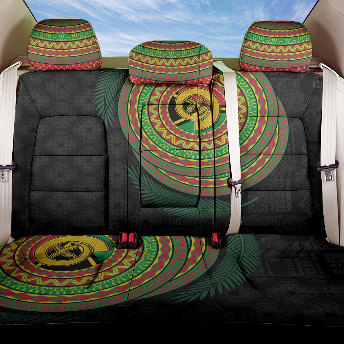 Vanuatu Tribal Tattoo with Namele Leaves Back Car Seat Cover LT03 One Size Black - Polynesian Pride