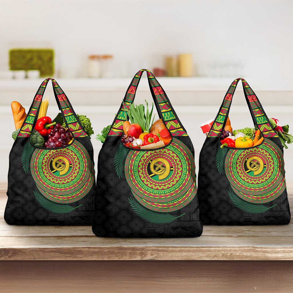 Vanuatu Tribal Tattoo with Namele Leaves Grocery Bag LT03 3-pack One Size Black - Polynesian Pride