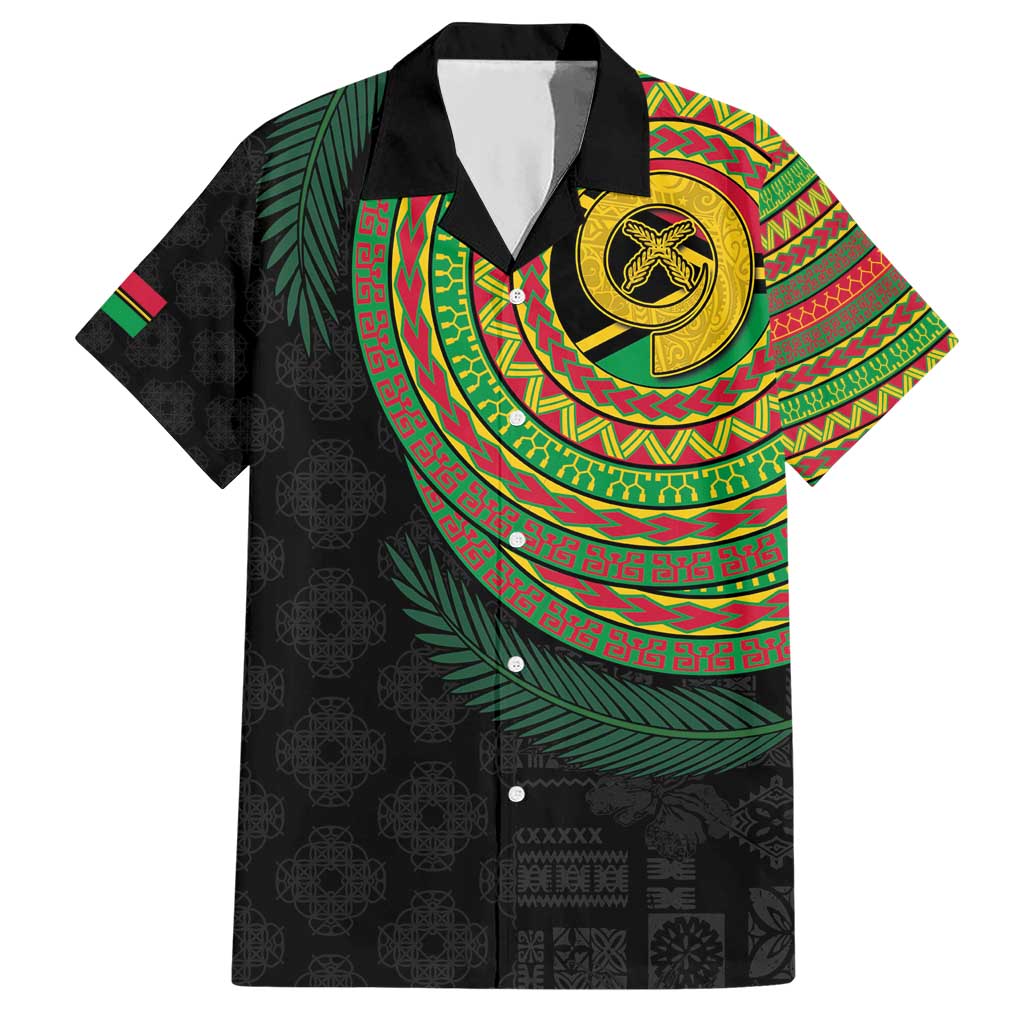 Vanuatu Tribal Tattoo with Namele Leaves Hawaiian Shirt LT03 Black - Polynesian Pride