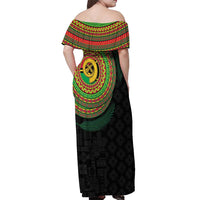 Vanuatu Tribal Tattoo with Namele Leaves Off Shoulder Maxi Dress LT03 - Polynesian Pride