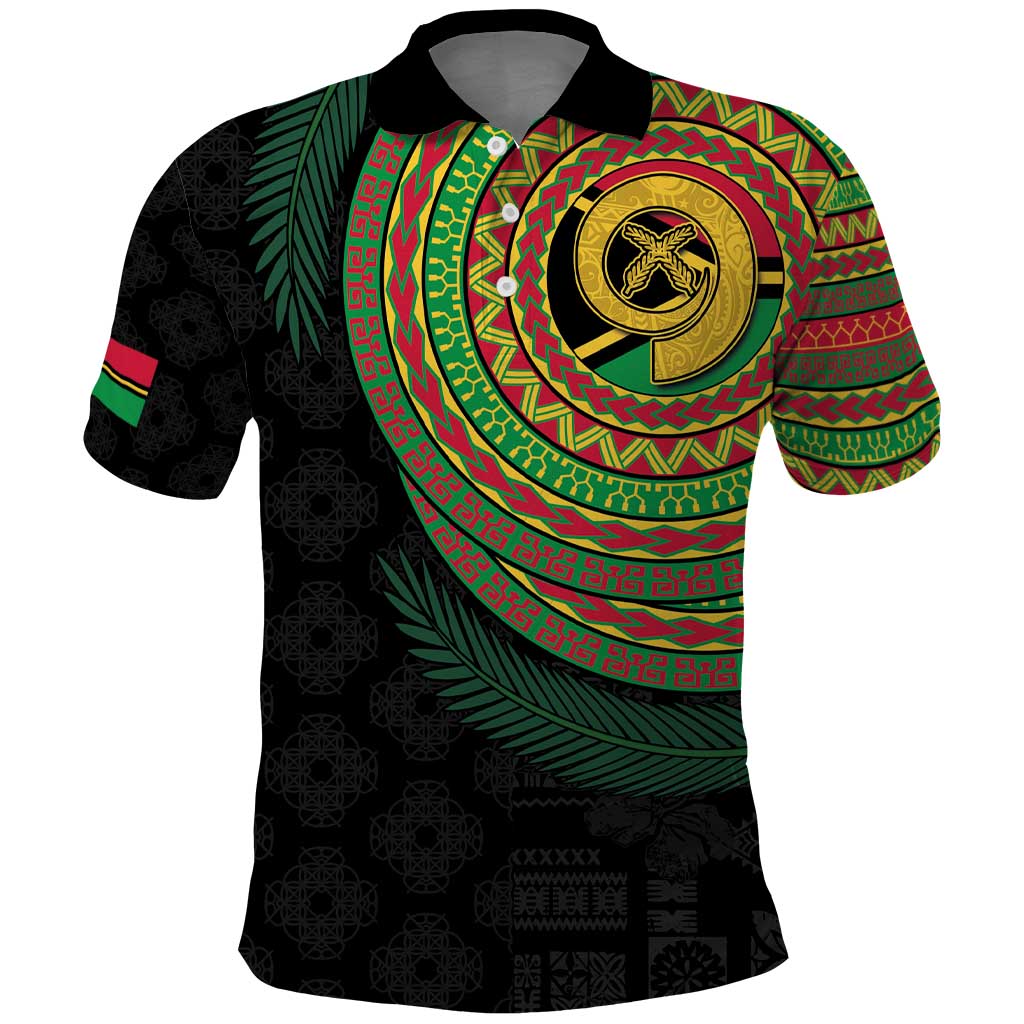Vanuatu Tribal Tattoo with Namele Leaves Polo Shirt LT03 Black - Polynesian Pride