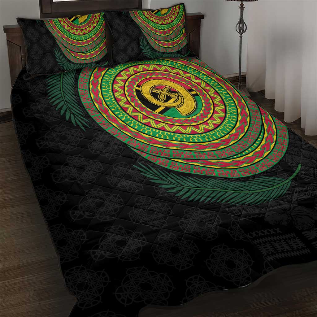 Vanuatu Tribal Tattoo with Namele Leaves Quilt Bed Set LT03 Black - Polynesian Pride