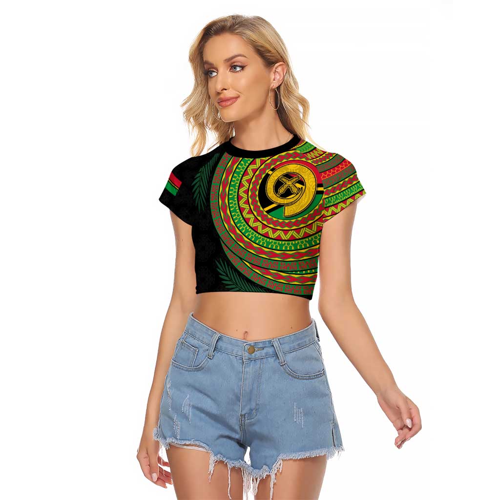 Vanuatu Tribal Tattoo with Namele Leaves Raglan Cropped T Shirt LT03 Female Black - Polynesian Pride