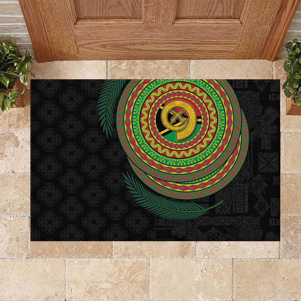 Vanuatu Tribal Tattoo with Namele Leaves Rubber Doormat LT03 Black - Polynesian Pride