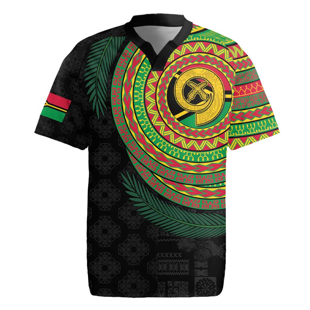 Vanuatu Tribal Tattoo with Namele Leaves Rugby Jersey LT03 Black - Polynesian Pride