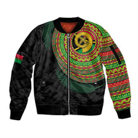 Vanuatu Tribal Tattoo with Namele Leaves Sleeve Zip Bomber Jacket LT03 Unisex Black - Polynesian Pride