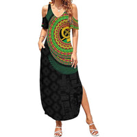 Vanuatu Tribal Tattoo with Namele Leaves Summer Maxi Dress LT03 Women Black - Polynesian Pride