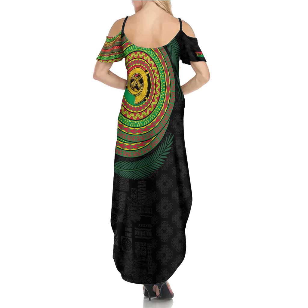Vanuatu Tribal Tattoo with Namele Leaves Summer Maxi Dress LT03 - Polynesian Pride