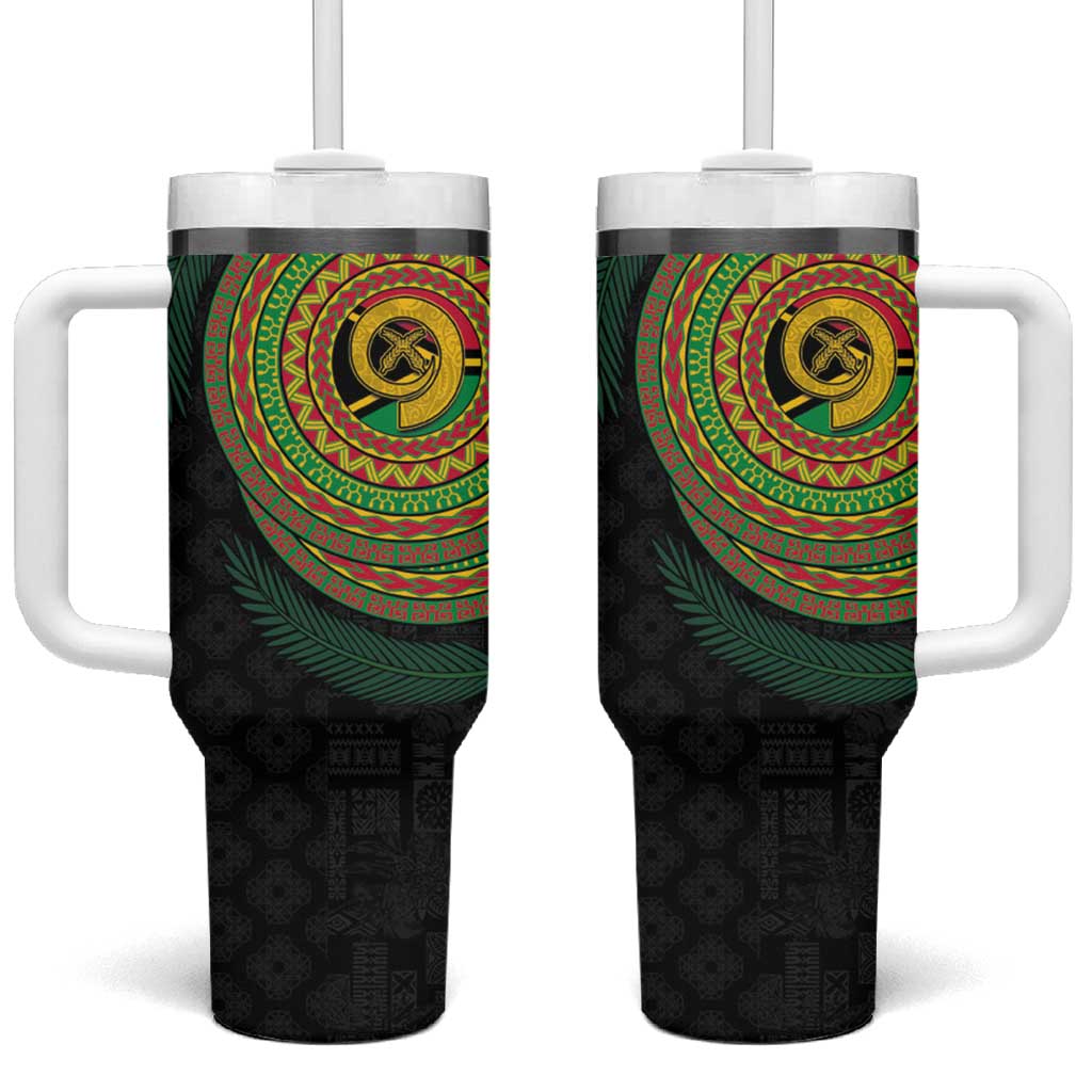 Vanuatu Tribal Tattoo with Namele Leaves Tumbler With Handle LT03 One Size: 40 oz Black - Polynesian Pride