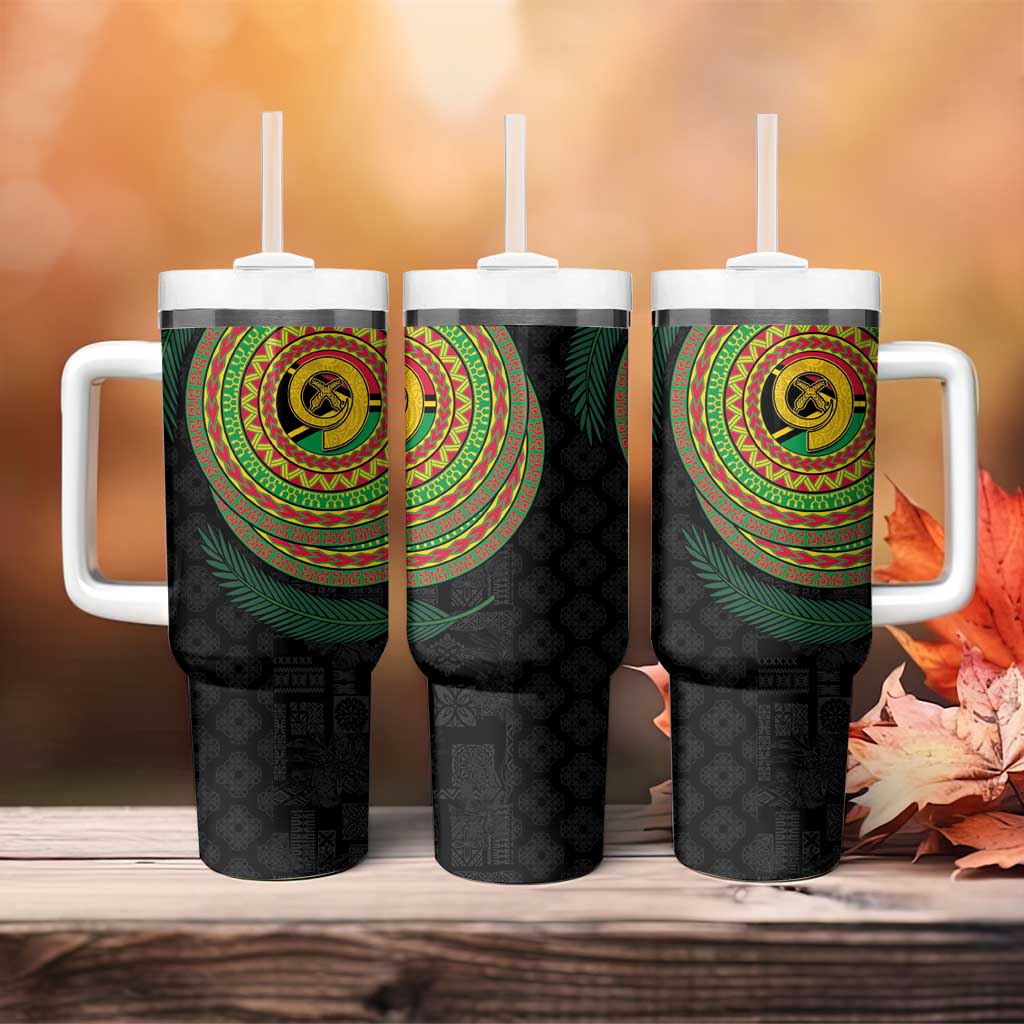 Vanuatu Tribal Tattoo with Namele Leaves Tumbler With Handle LT03 - Polynesian Pride