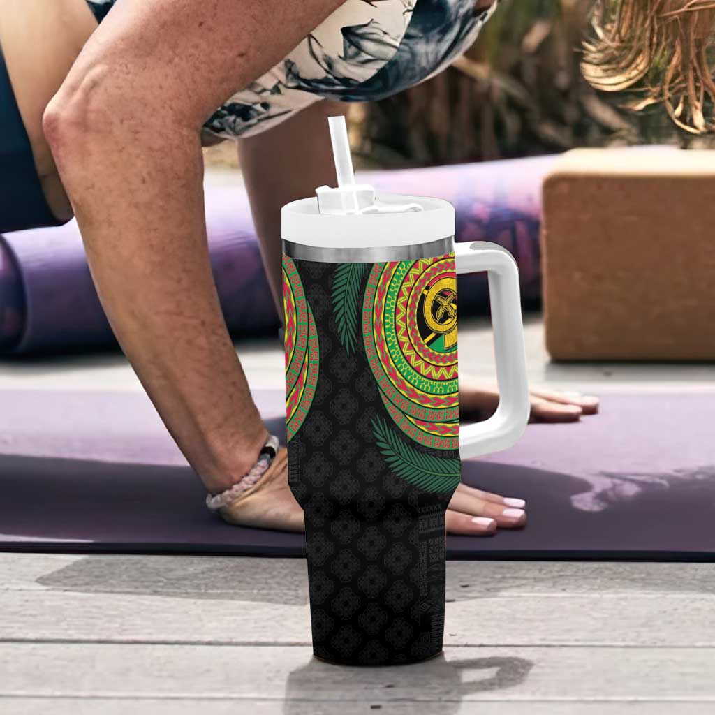 Vanuatu Tribal Tattoo with Namele Leaves Tumbler With Handle LT03 - Polynesian Pride