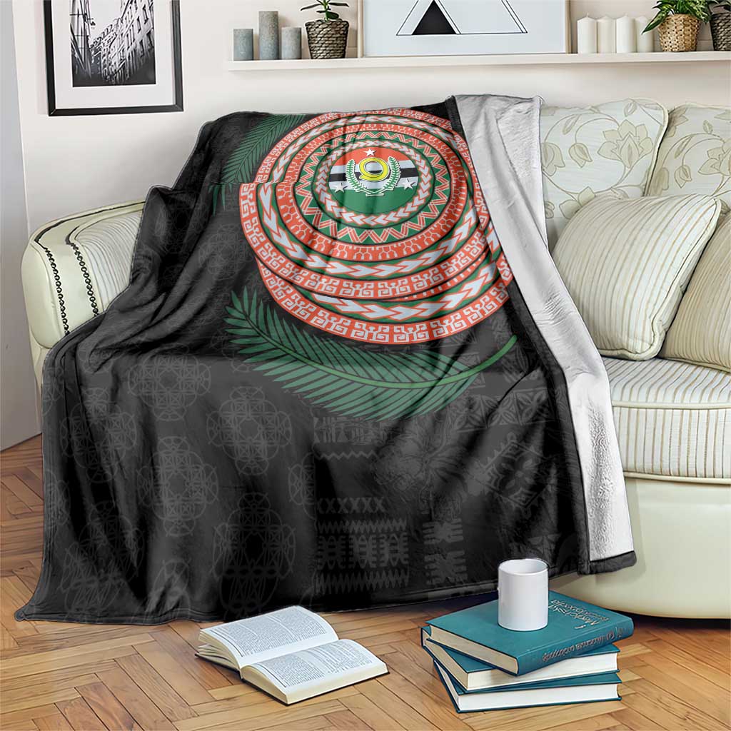 Penama Tribal Tattoo with Namele Leaves Blanket LT03 Black - Polynesian Pride