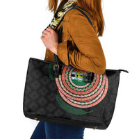 Penama Tribal Tattoo with Namele Leaves Leather Tote Bag LT03 Black - Polynesian Pride
