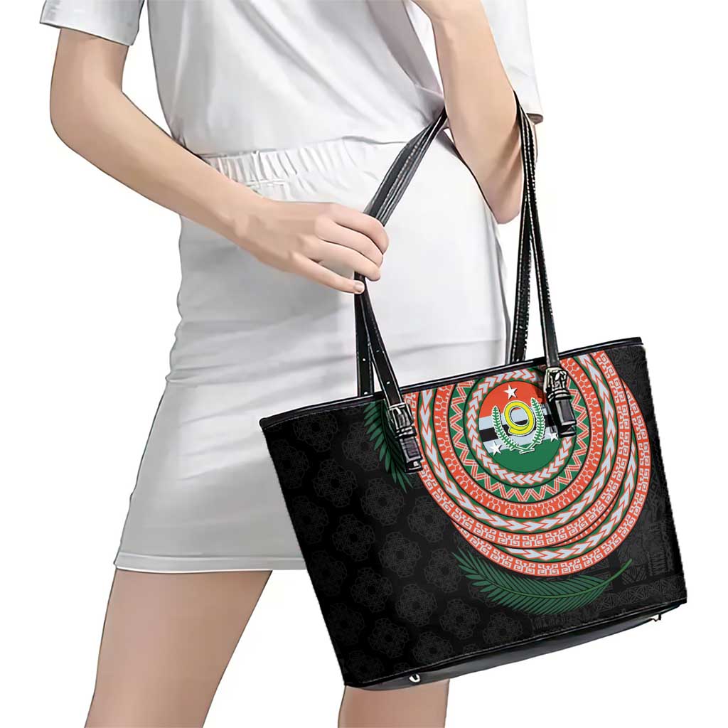 Penama Tribal Tattoo with Namele Leaves Leather Tote Bag LT03 - Polynesian Pride