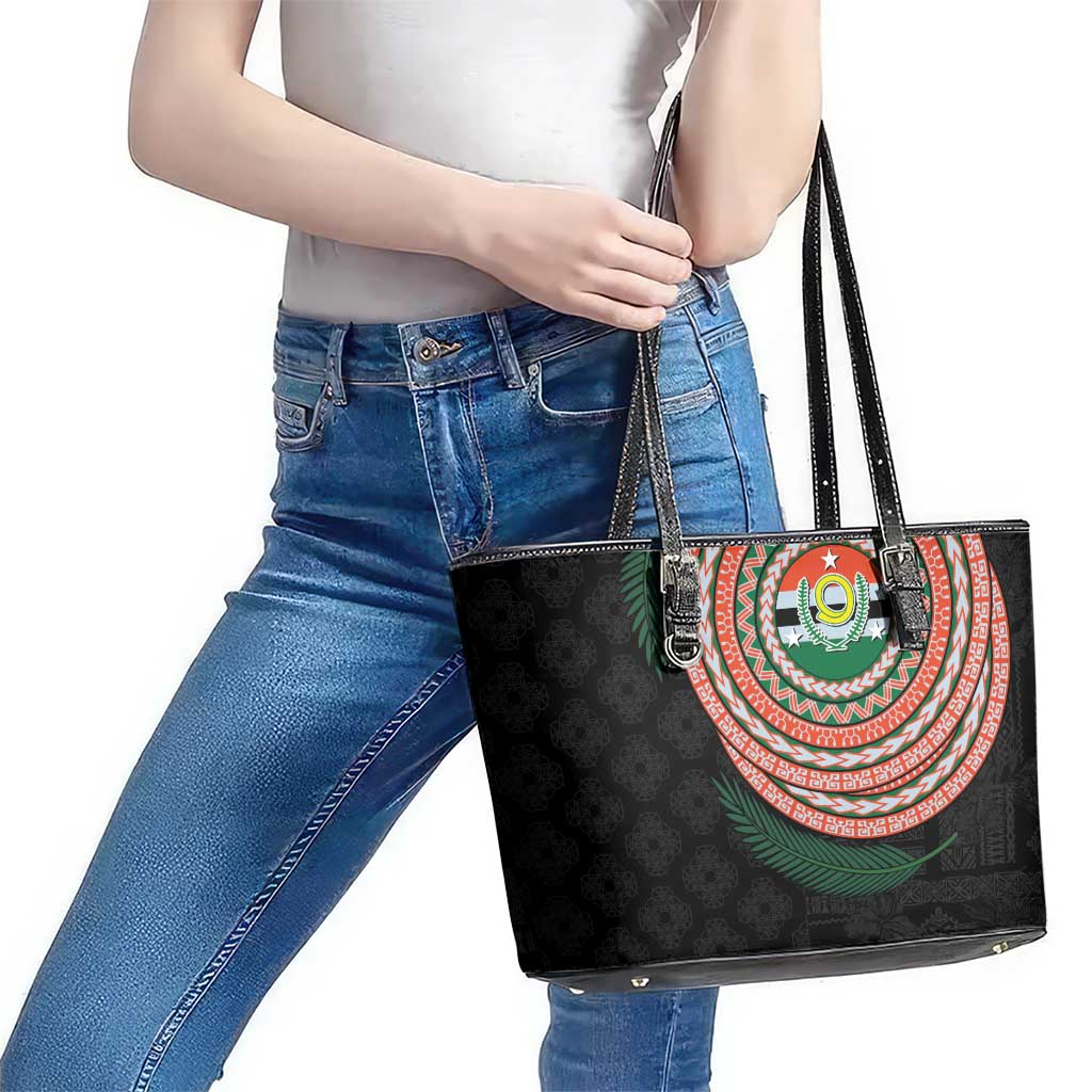 Penama Tribal Tattoo with Namele Leaves Leather Tote Bag LT03 - Polynesian Pride