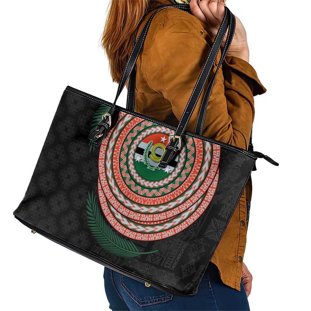 Penama Tribal Tattoo with Namele Leaves Leather Tote Bag LT03 - Polynesian Pride