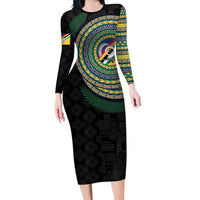 Torba Tribal Tattoo with Namele Leaves Long Sleeve Bodycon Dress LT03 Long Dress Black - Polynesian Pride