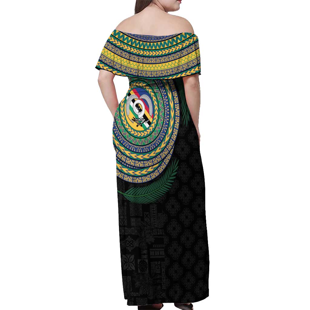 Torba Tribal Tattoo with Namele Leaves Off Shoulder Maxi Dress LT03 - Polynesian Pride