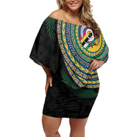 Torba Tribal Tattoo with Namele Leaves Off Shoulder Short Dress LT03 Women Black - Polynesian Pride