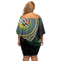Torba Tribal Tattoo with Namele Leaves Off Shoulder Short Dress LT03 - Polynesian Pride