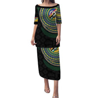 Torba Tribal Tattoo with Namele Leaves Puletasi LT03 Long Dress Black - Polynesian Pride