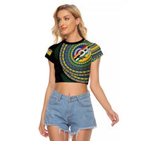 Torba Tribal Tattoo with Namele Leaves Raglan Cropped T Shirt LT03 Female Black - Polynesian Pride