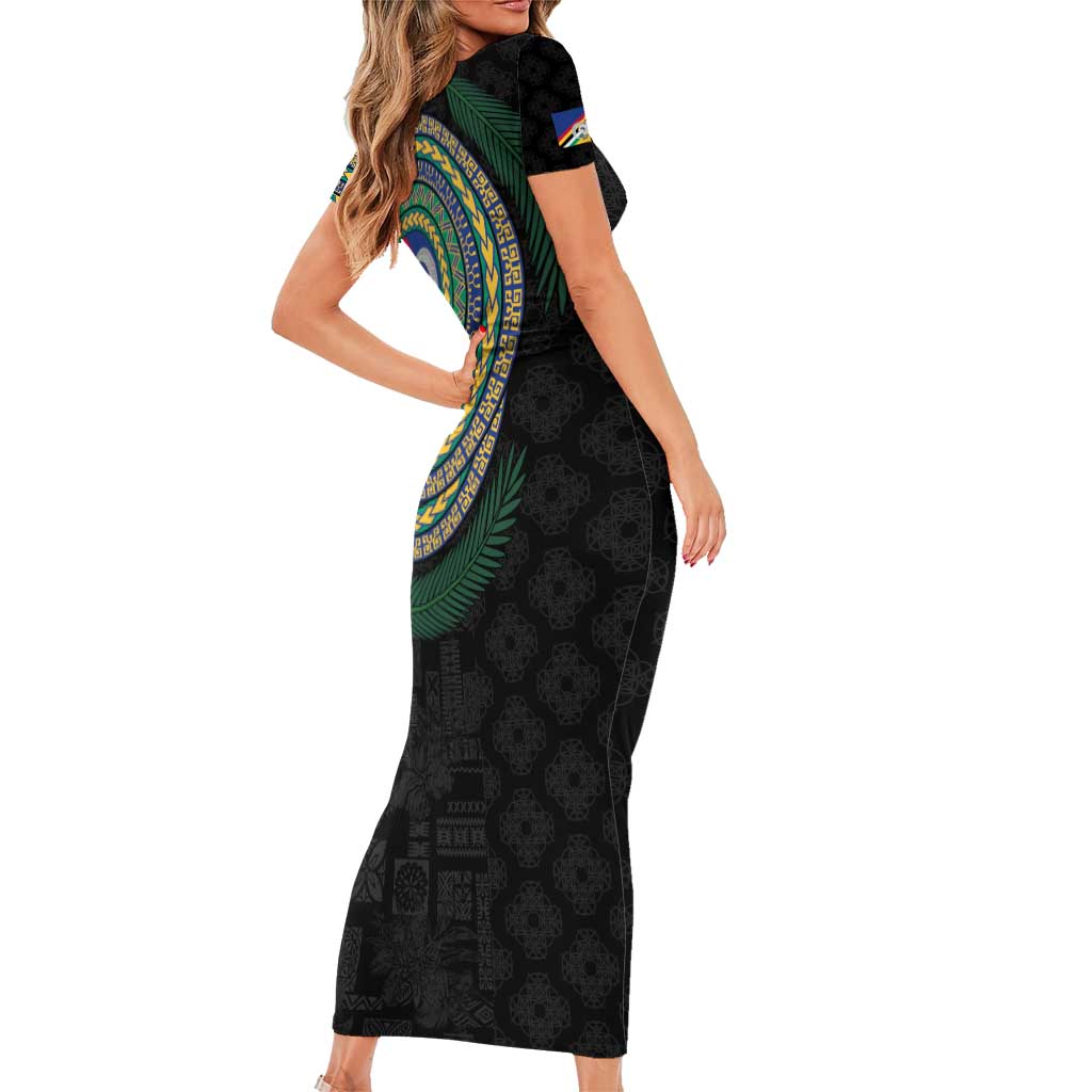 Torba Tribal Tattoo with Namele Leaves Short Sleeve Bodycon Dress LT03 - Polynesian Pride