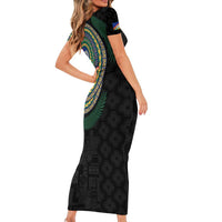 Torba Tribal Tattoo with Namele Leaves Short Sleeve Bodycon Dress LT03 - Polynesian Pride