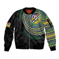 Torba Tribal Tattoo with Namele Leaves Sleeve Zip Bomber Jacket LT03 Unisex Black - Polynesian Pride