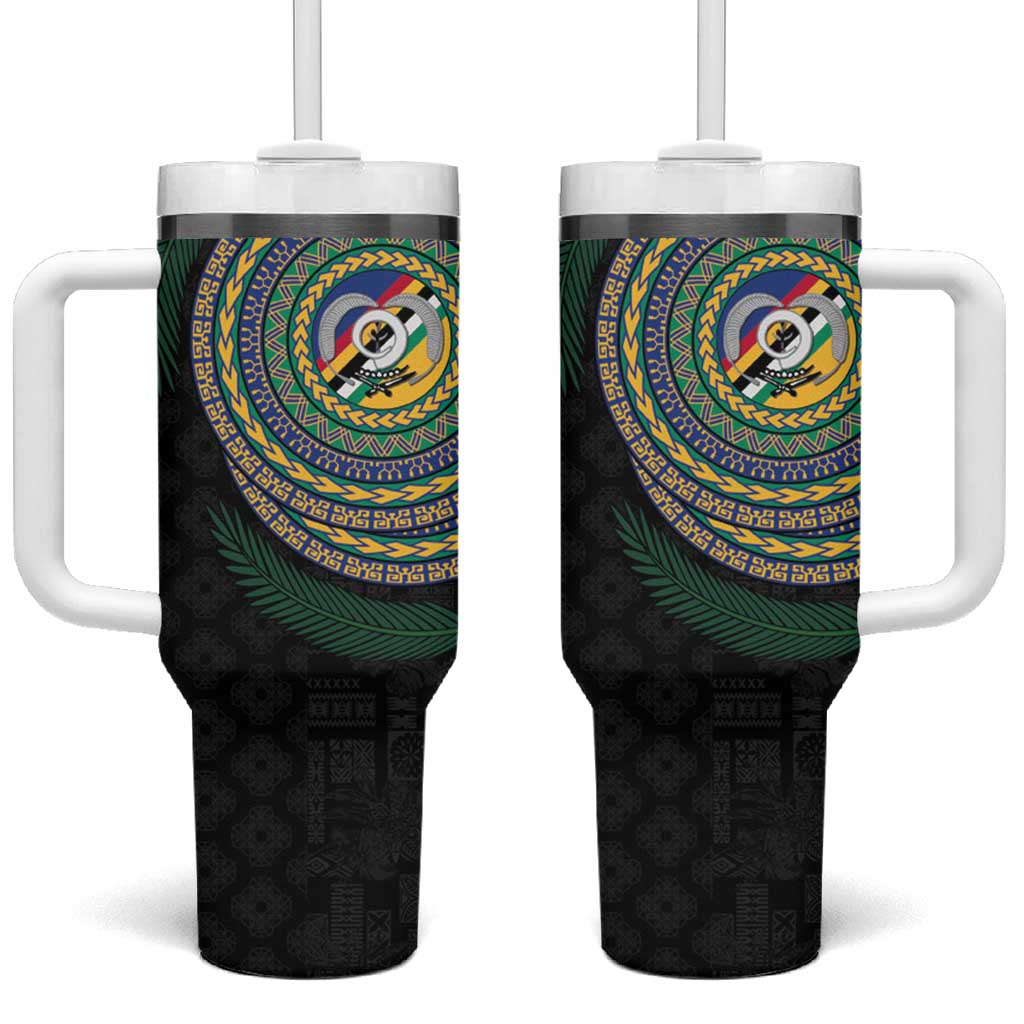 Torba Tribal Tattoo with Namele Leaves Tumbler With Handle LT03 One Size: 40 oz Black - Polynesian Pride