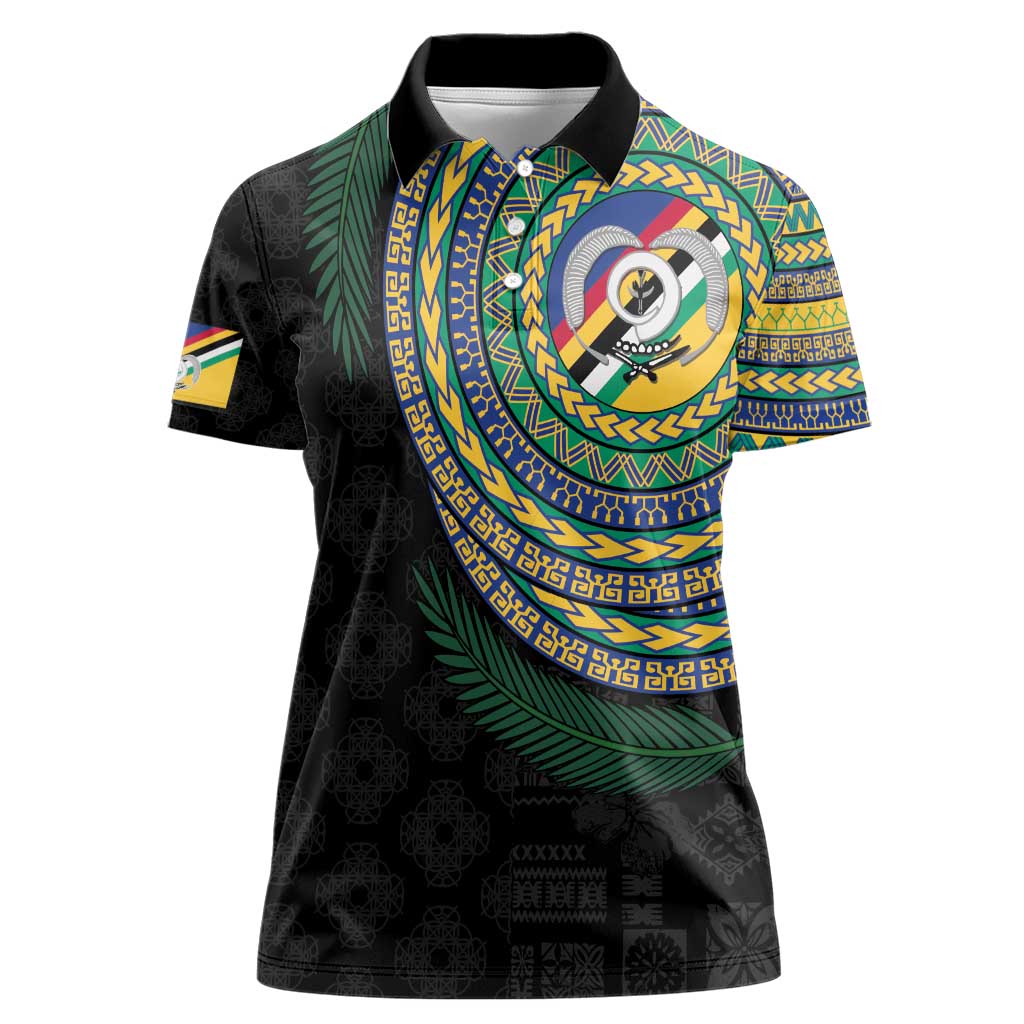 Torba Tribal Tattoo with Namele Leaves Women Polo Shirt LT03 Female Black - Polynesian Pride