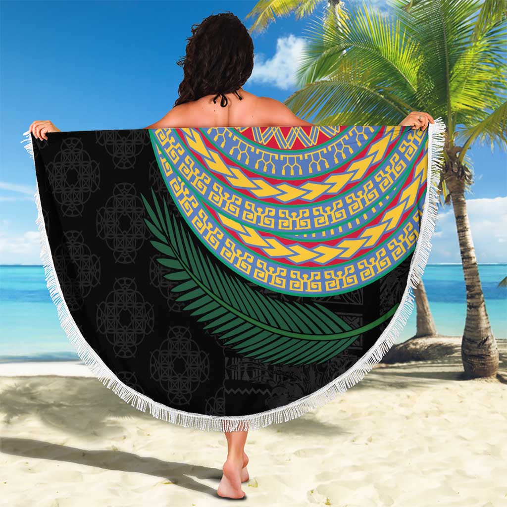 Shefa Tribal Tattoo with Namele Leaves Beach Blanket LT03 - Polynesian Pride