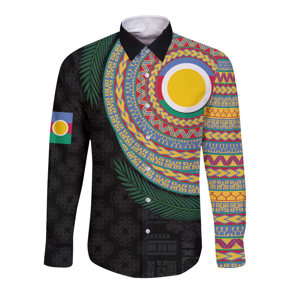 Shefa Tribal Tattoo with Namele Leaves Long Sleeve Button Shirt LT03 Unisex Black - Polynesian Pride