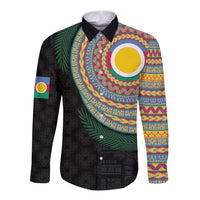Shefa Tribal Tattoo with Namele Leaves Long Sleeve Button Shirt LT03 Unisex Black - Polynesian Pride