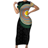 Shefa Tribal Tattoo with Namele Leaves Short Sleeve Bodycon Dress LT03 Long Dress Black - Polynesian Pride