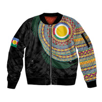 Shefa Tribal Tattoo with Namele Leaves Sleeve Zip Bomber Jacket LT03 Unisex Black - Polynesian Pride