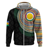 Shefa Tribal Tattoo with Namele Leaves Zip Hoodie LT03 Zip Hoodie Black - Polynesian Pride