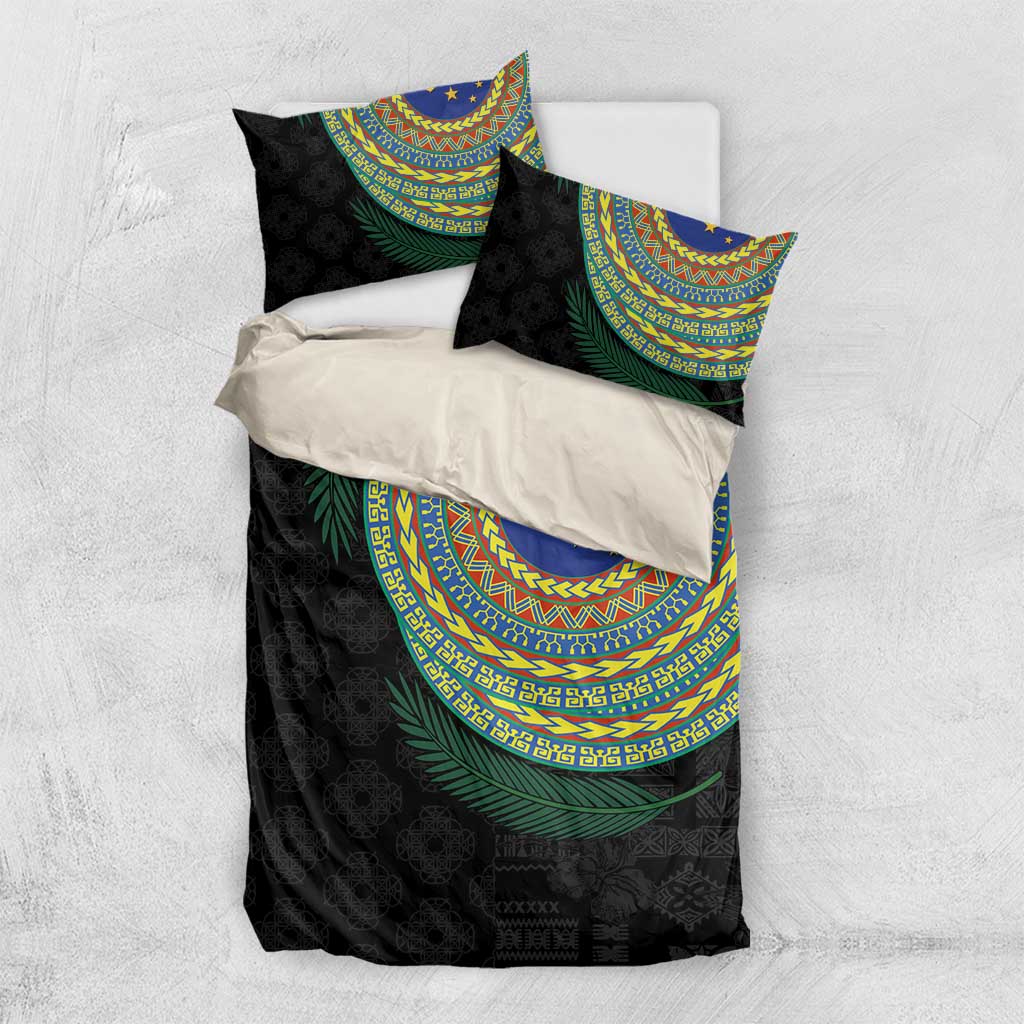 Tafea Tribal Tattoo with Namele Leaves Bedding Set LT03 US Twin 172cm x 218cm Black - Polynesian Pride