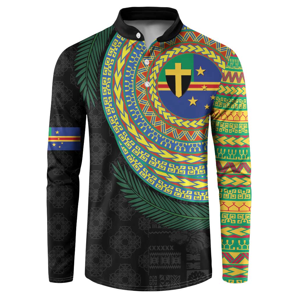 Tafea Tribal Tattoo with Namele Leaves Button Sweatshirt LT03 Black - Polynesian Pride