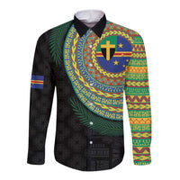 Tafea Tribal Tattoo with Namele Leaves Long Sleeve Button Shirt LT03 Unisex Black - Polynesian Pride