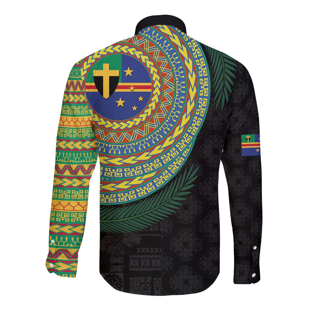 Tafea Tribal Tattoo with Namele Leaves Long Sleeve Button Shirt LT03 - Polynesian Pride
