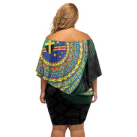 Tafea Tribal Tattoo with Namele Leaves Off Shoulder Short Dress LT03 - Polynesian Pride